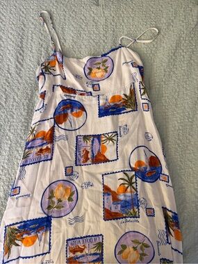 Marshalls White Midi Dress with Orange & Blue Scenic Print